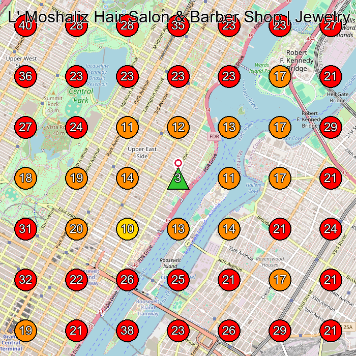 L' Moshaliz Hair Salon & Barber Shop | Jewelry Repair GeoGrid visibility map for Hair Salon in New York